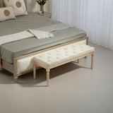 Linen Fabric Hallway Seating Bench 115cm Wide With Wooden Frame - Velmora