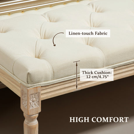 Linen Fabric Hallway Seating Bench 115cm Wide With Wooden Frame - Velmora