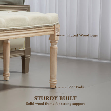 Linen Fabric Hallway Seating Bench 115cm Wide With Wooden Frame - Velmora