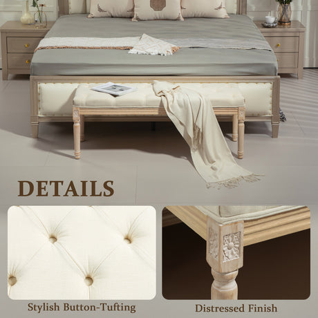 Linen Fabric Hallway Seating Bench 115cm Wide With Wooden Frame - Velmora