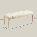 Linen Fabric Hallway Seating Bench 115cm Wide With Wooden Frame - Velmora
