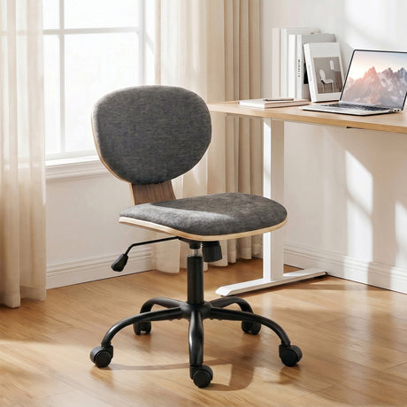 Linen Fabric Home And Office Chair 43cm Wide With PU Wheels - Velmora