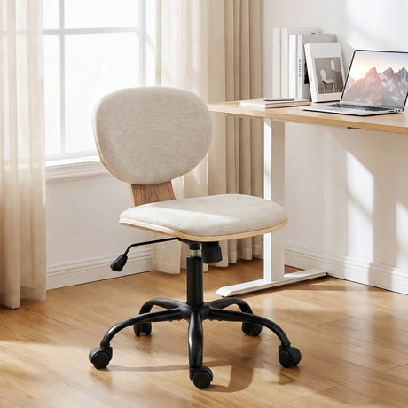 Linen Fabric Home And Office Chair 43cm Wide With PU Wheels - Velmora