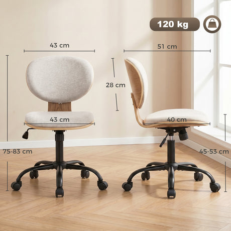 Linen Fabric Home And Office Chair 43cm Wide With PU Wheels - Velmora