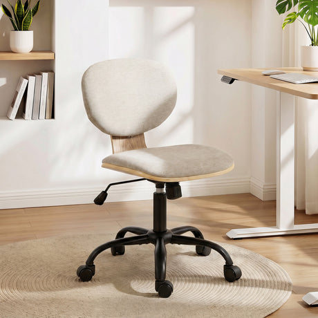 Linen Fabric Home And Office Chair 43cm Wide With PU Wheels - Velmora