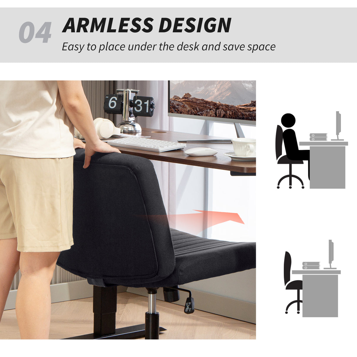 Linen Fabric Home And Office Chair 61cm Wide Armless With Criss Cross Legs - Velmora