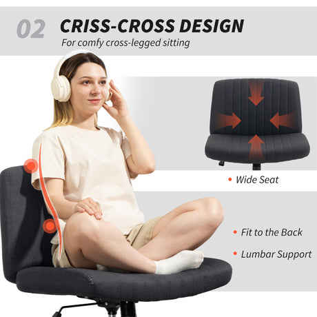 Linen Fabric Home And Office Chair 61cm Wide Armless With Criss Cross Legs - Velmora
