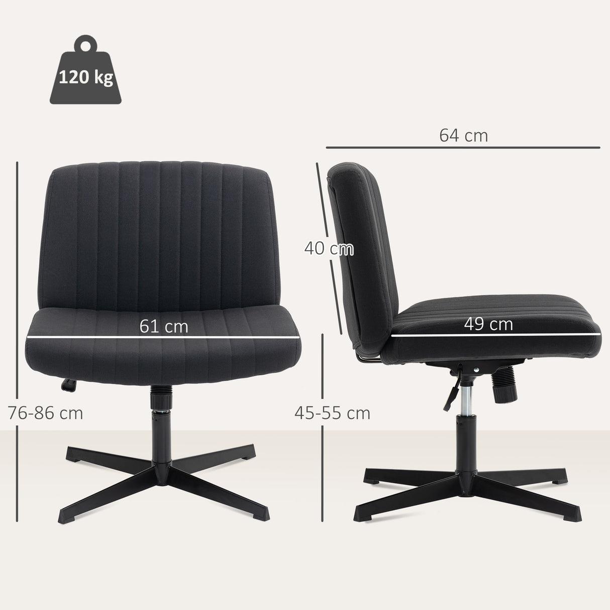 Linen Fabric Home And Office Chair 61cm Wide Armless With Criss Cross Legs - Velmora