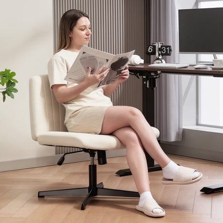 Linen Fabric Home And Office Chair 61cm Wide Armless With Criss Cross Legs - Velmora