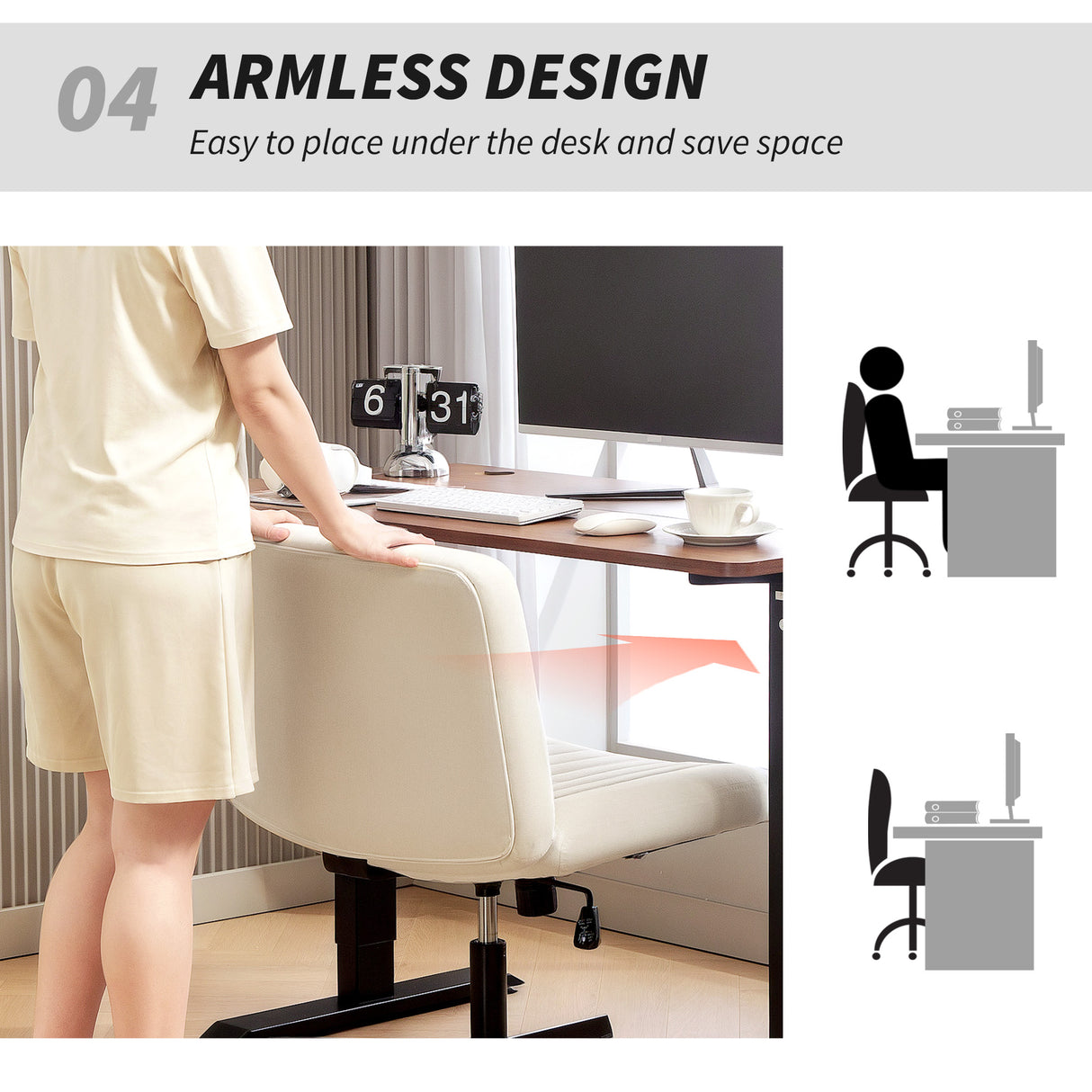 Linen Fabric Home And Office Chair 61cm Wide Armless With Criss Cross Legs - Velmora