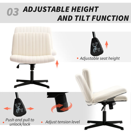 Linen Fabric Home And Office Chair 61cm Wide Armless With Criss Cross Legs - Velmora