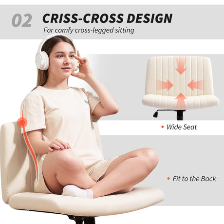 Linen Fabric Home And Office Chair 61cm Wide Armless With Criss Cross Legs - Velmora