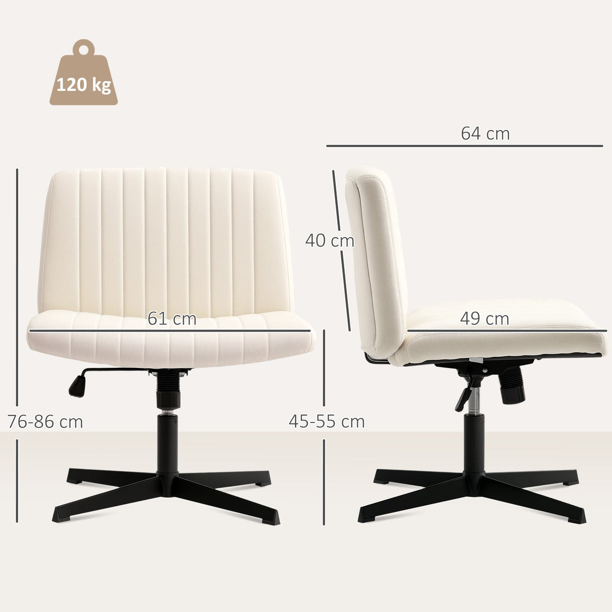 Linen Fabric Home And Office Chair 61cm Wide Armless With Criss Cross Legs - Velmora