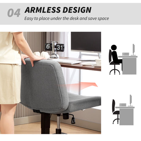 Linen Fabric Home And Office Chair 61cm Wide Armless With Criss Cross Legs - Velmora