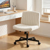 Linen Fabric Home And Office Chair 61cm Wide Armless With Wheels - Velmora