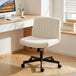 Linen Fabric Home And Office Chair 61cm Wide Armless With Wheels - Velmora