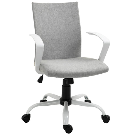 Linen Fabric Home And Office Chair 61cm Wide With Wheels - Velmora