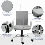 Linen Fabric Home And Office Chair 61cm Wide With Wheels - Velmora