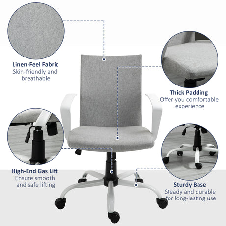 Linen Fabric Home And Office Chair 61cm Wide With Wheels - Velmora
