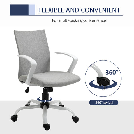 Linen Fabric Home And Office Chair 61cm Wide With Wheels - Velmora