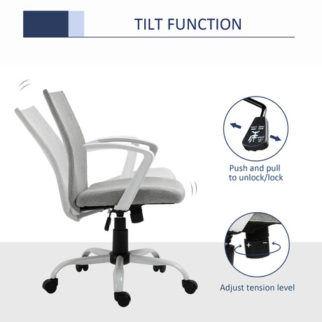 Linen Fabric Home And Office Chair 61cm Wide With Wheels - Velmora