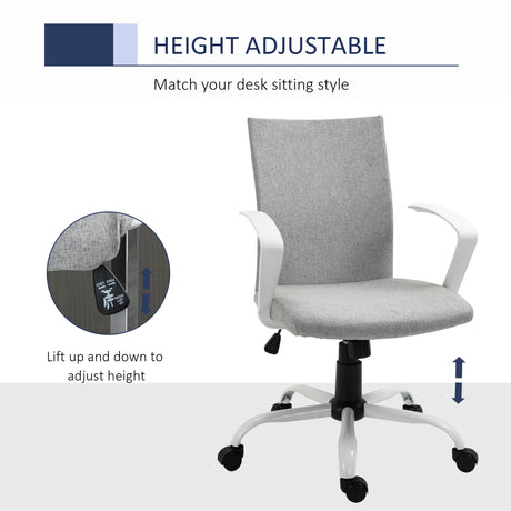 Linen Fabric Home And Office Chair 61cm Wide With Wheels - Velmora