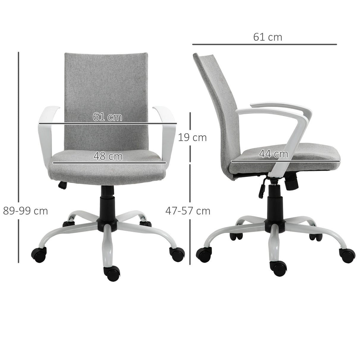 Linen Fabric Home And Office Chair 61cm Wide With Wheels - Velmora