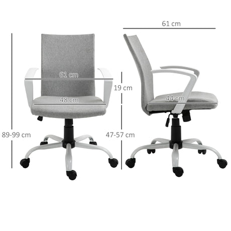Linen Fabric Home And Office Chair 61cm Wide With Wheels - Velmora