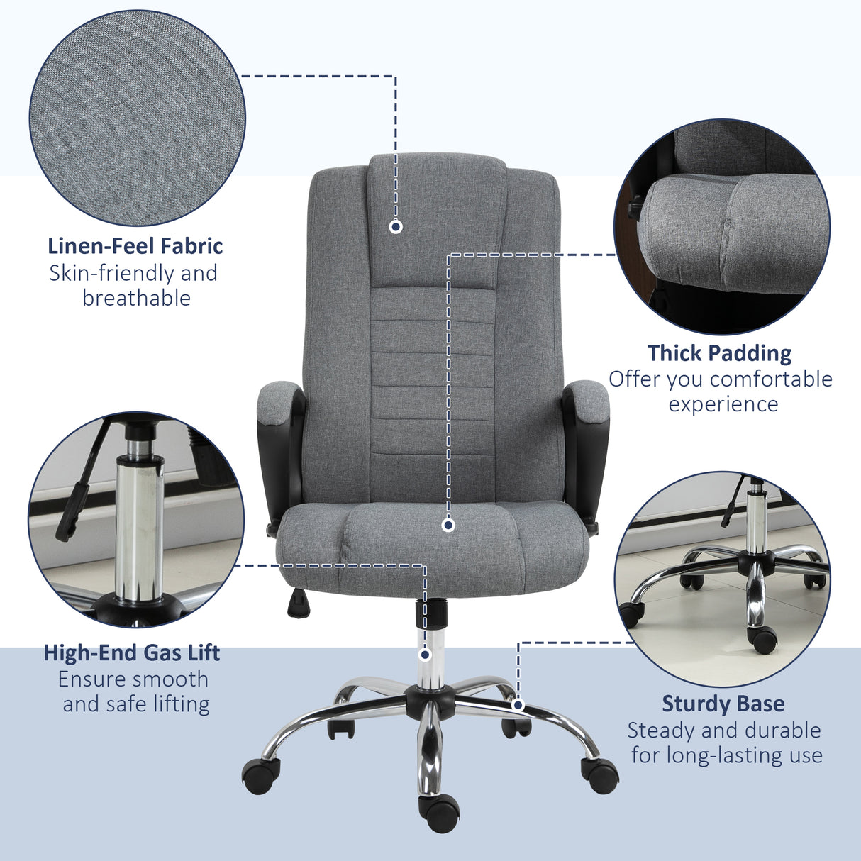Linen Fabric Home And Office Chair 62cm Wide - Velmora
