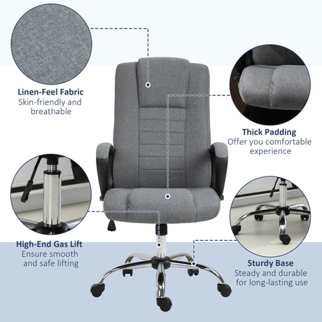 Linen Fabric Home And Office Chair 62cm Wide - Velmora