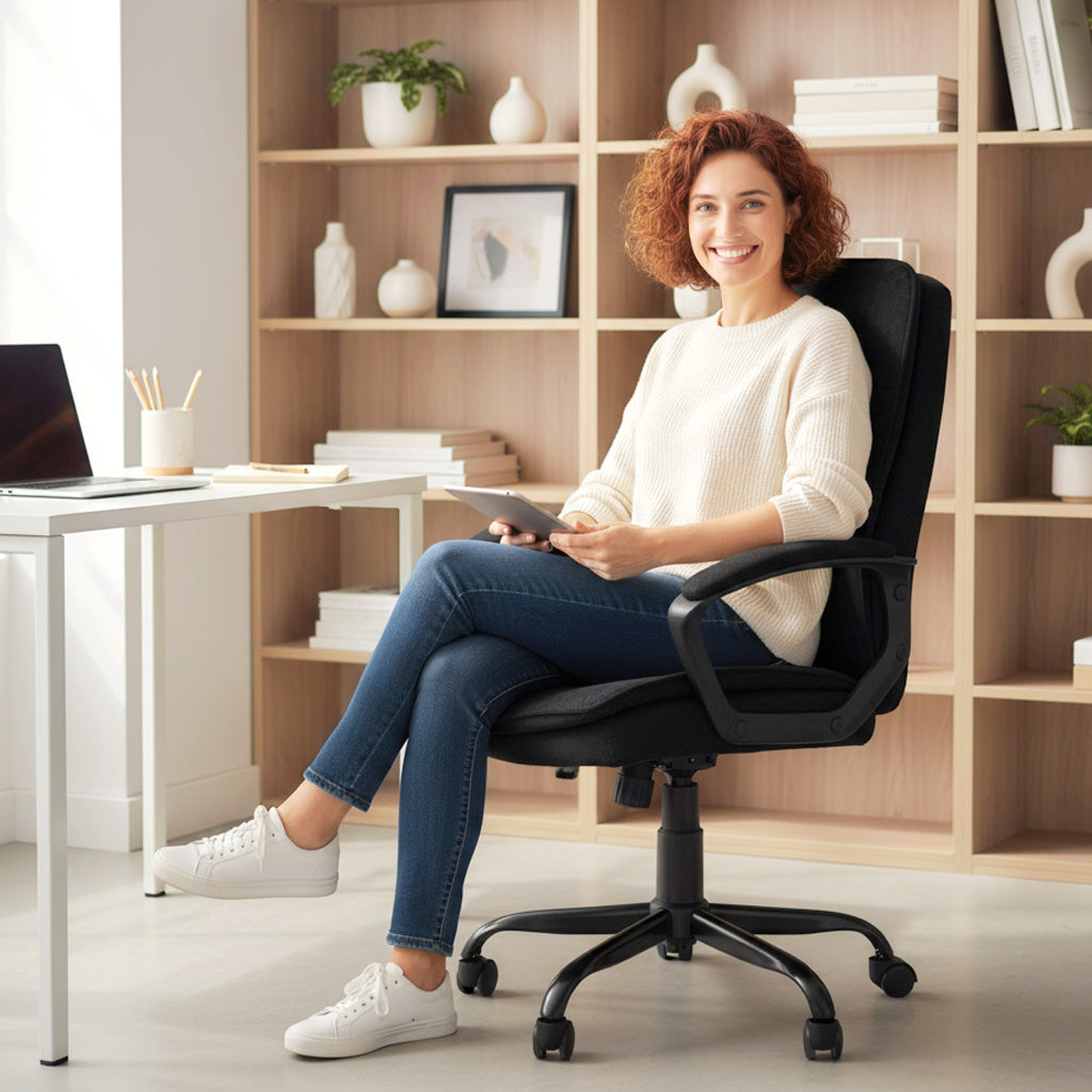 Linen Fabric Home And Office Chair 63cm Wide Double Padded - Velmora