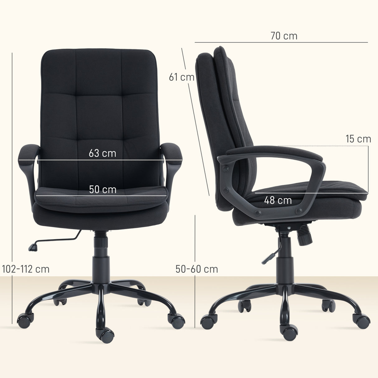 Linen Fabric Home And Office Chair 63cm Wide Double Padded - Velmora
