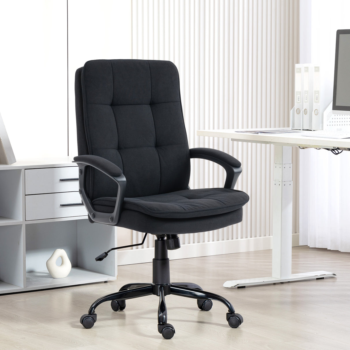 Linen Fabric Home And Office Chair 63cm Wide Double Padded - Velmora