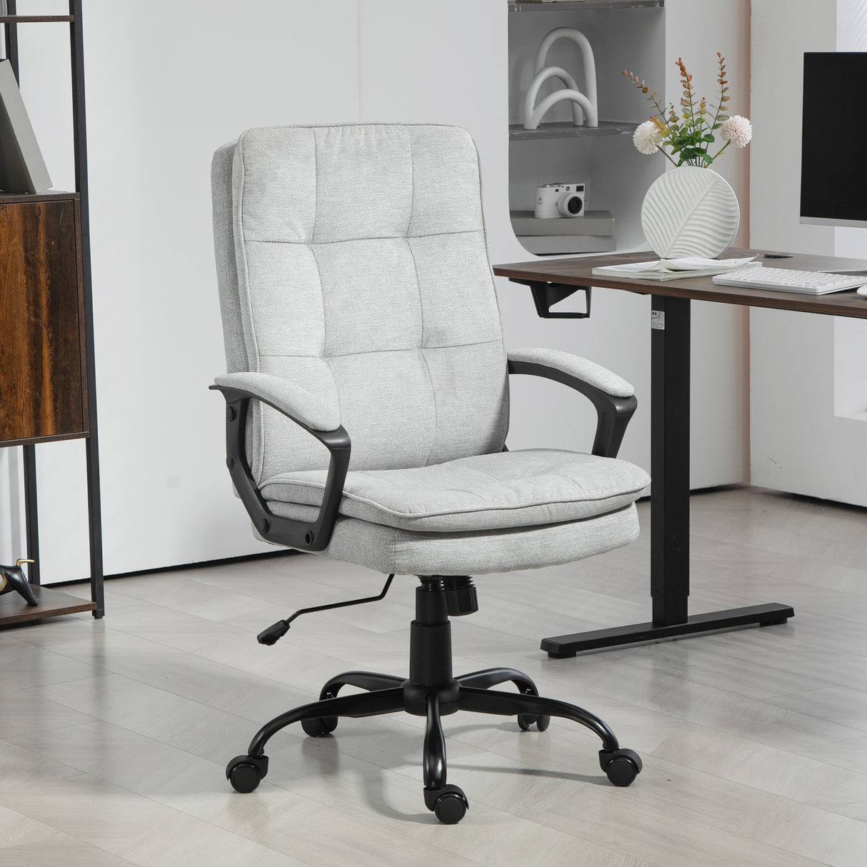 Linen Fabric Home And Office Chair 63cm Wide Double Padded - Velmora