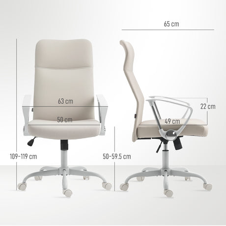Linen Fabric Home And Office Chair 63cm Wide High Back - Velmora
