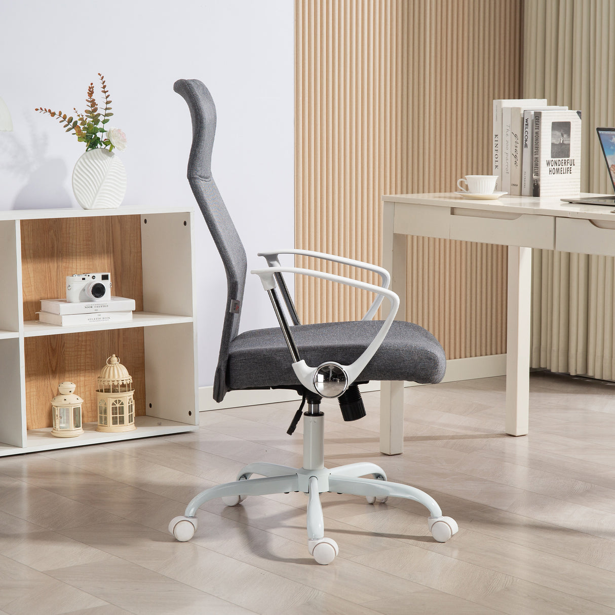 Linen Fabric Home And Office Chair 63cm Wide High Back - Velmora