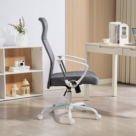 Linen Fabric Home And Office Chair 63cm Wide High Back - Velmora