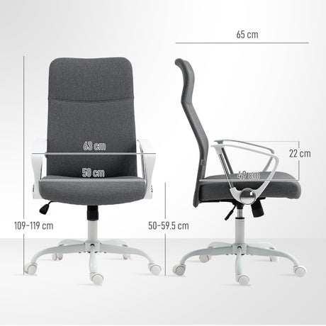 Linen Fabric Home And Office Chair 63cm Wide High Back - Velmora