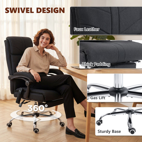 Linen Fabric Home And Office Chair 64cm Wide With Footrest - Velmora