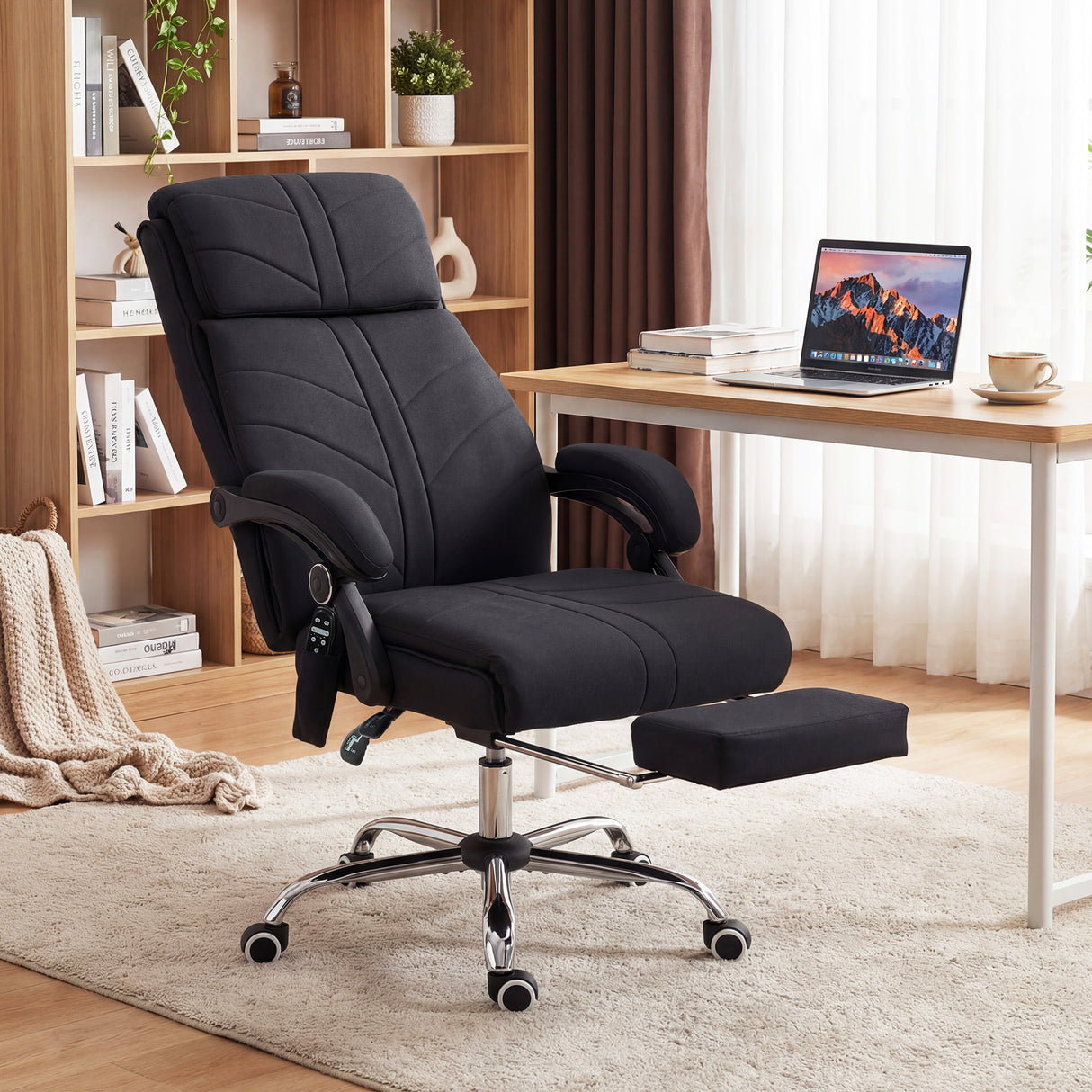 Linen Fabric Home And Office Chair 64cm Wide With Footrest - Velmora