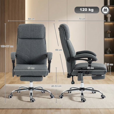 Linen Fabric Home And Office Chair 64cm Wide With Footrest - Velmora