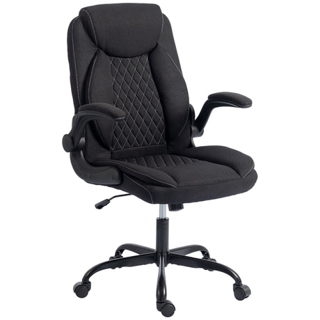 Linen Fabric Home And Office Chair 65cm Wide With Flip Up Armrest - Velmora