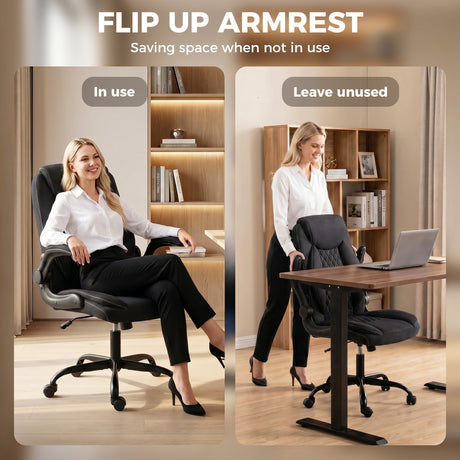 Linen Fabric Home And Office Chair 65cm Wide With Flip Up Armrest - Velmora