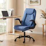 Linen Fabric Home And Office Chair 65cm Wide With Flip Up Armrest - Velmora