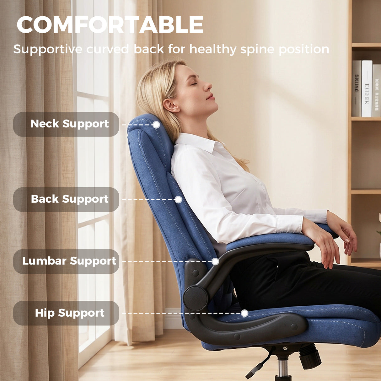 Linen Fabric Home And Office Chair 65cm Wide With Flip Up Armrest - Velmora