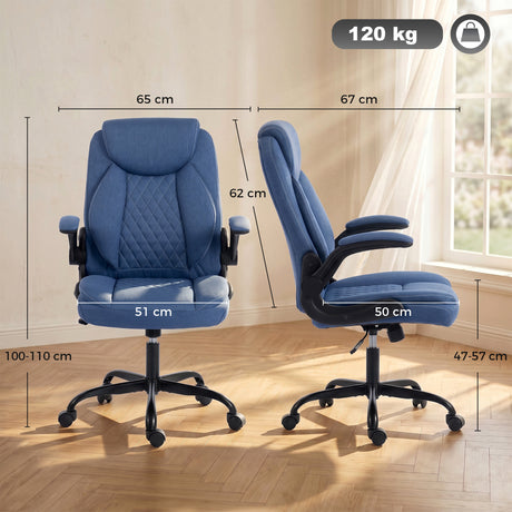 Linen Fabric Home And Office Chair 65cm Wide With Flip Up Armrest - Velmora