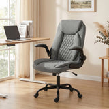Linen Fabric Home And Office Chair 65cm Wide With Flip Up Armrest - Velmora