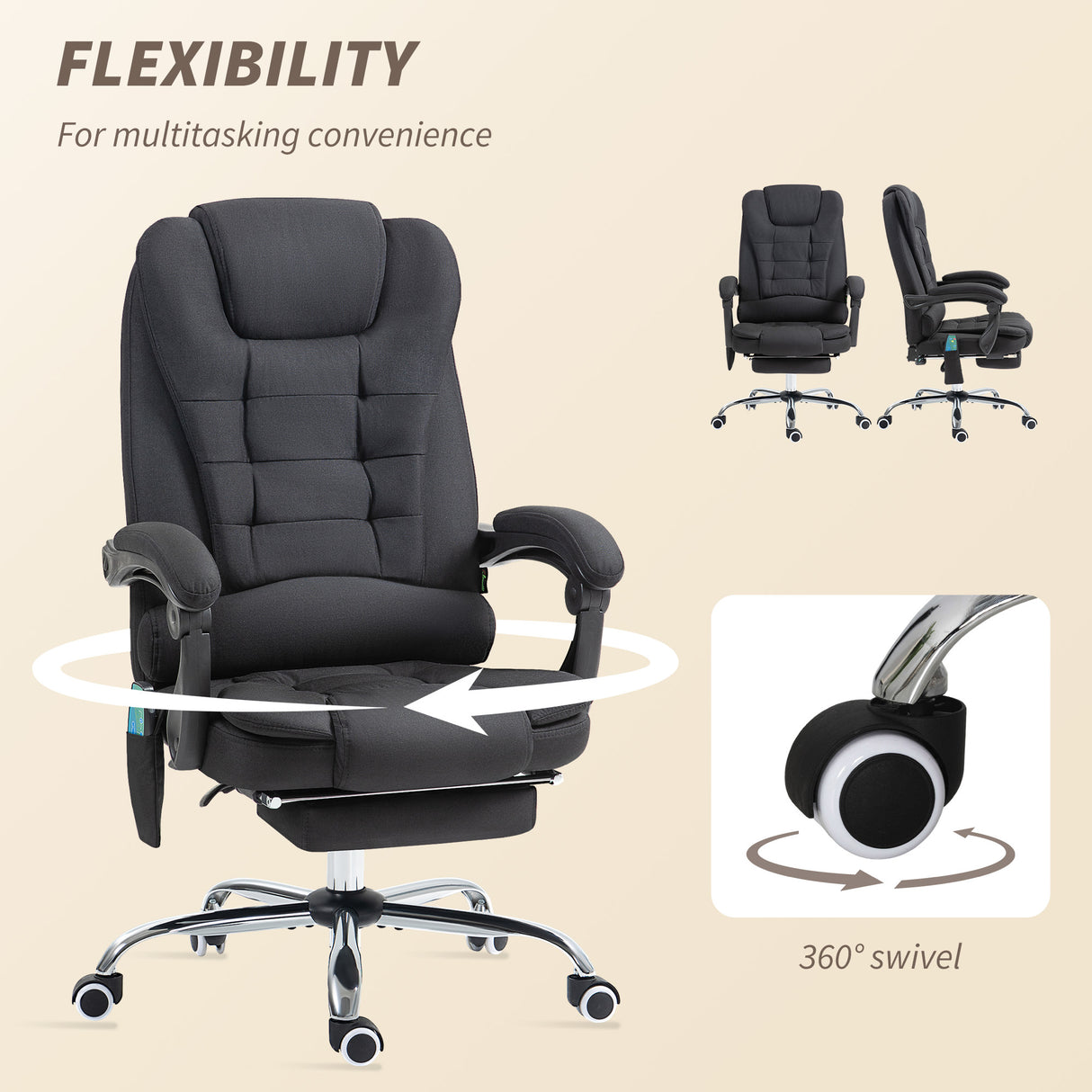 Linen Fabric Home And Office Chair 65cm Wide With Footrest - Velmora