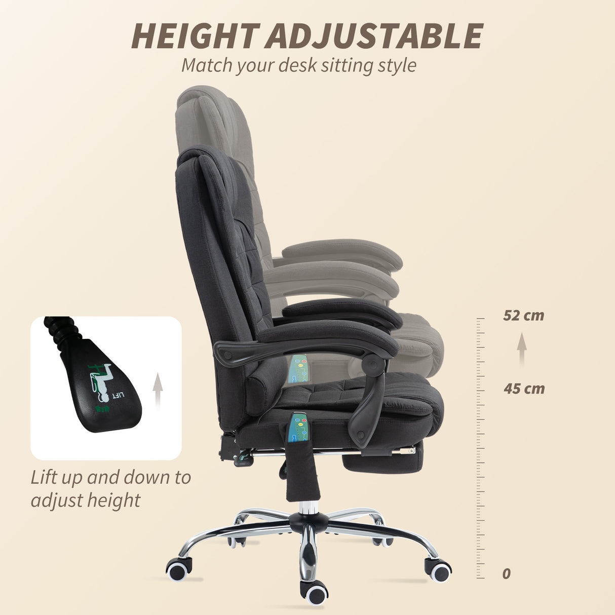 Linen Fabric Home And Office Chair 65cm Wide With Footrest - Velmora