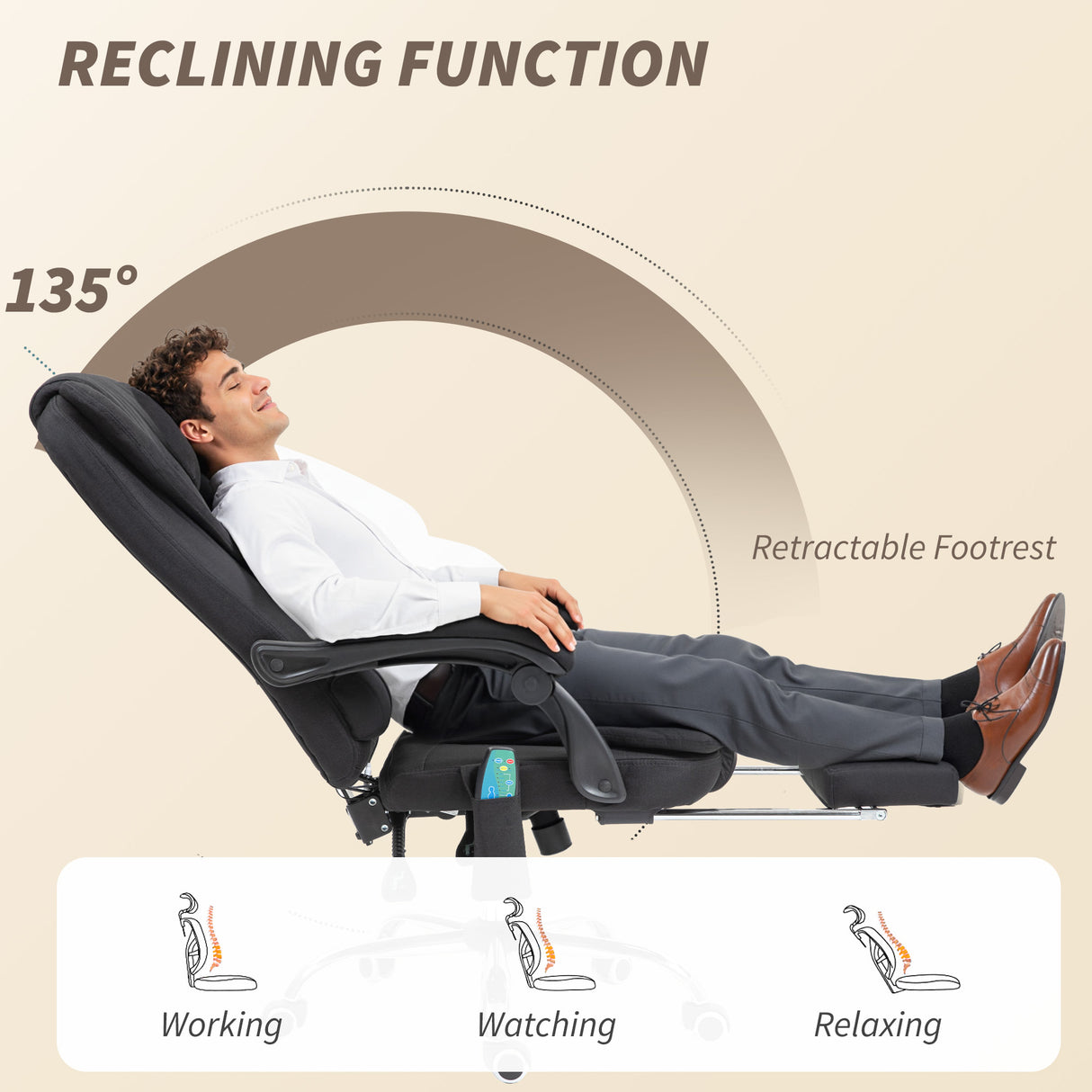 Linen Fabric Home And Office Chair 65cm Wide With Footrest - Velmora